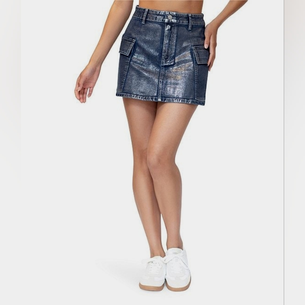 NWT JL Or JXL Metallic Denim Cargo Mini Skirt Firm Price